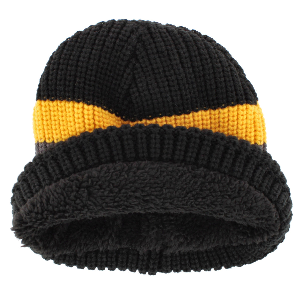 Grand Sierra Boys' Stripe Plush Lined Winter Beanie Hat, One Size - Black