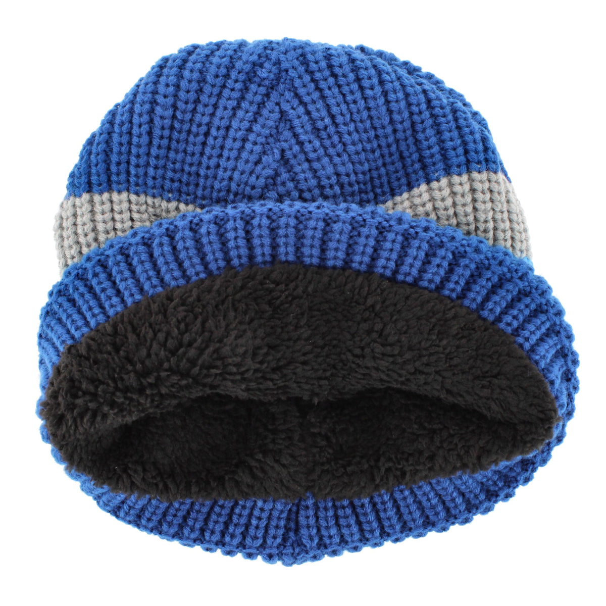 Grand Sierra Boys' Stripe Plush Lined Winter Beanie Hat, One Size - Blue