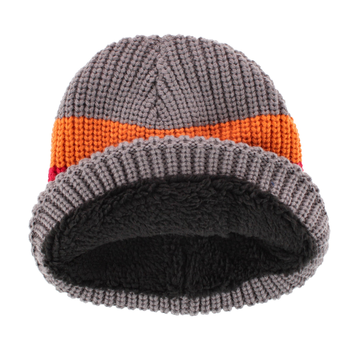 Grand Sierra Boys' Stripe Plush Lined Winter Beanie Hat, One Size - Gray
