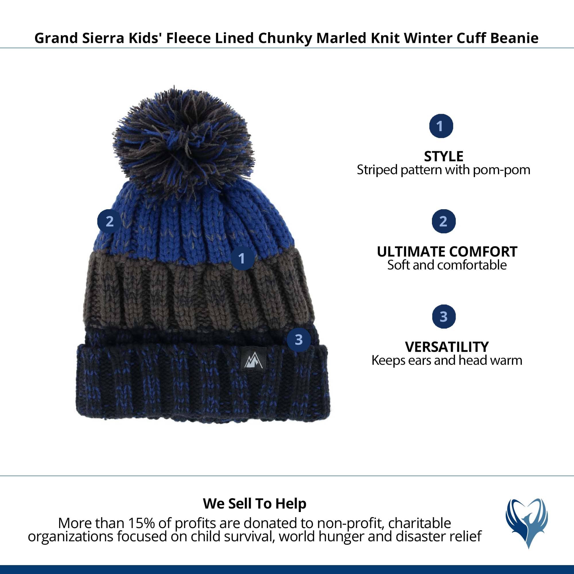 Grand Sierra Kids' Fleece Lined Chunky Marled Knit Winter Cuff Beanie - Blue