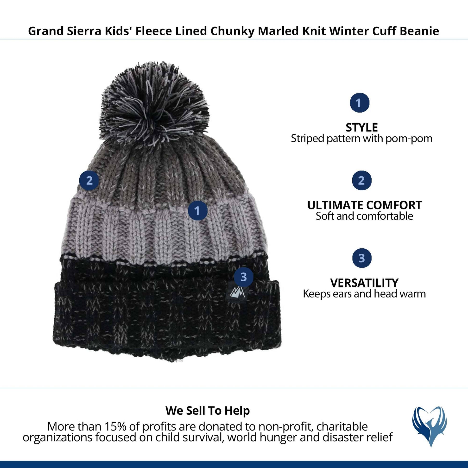 Grand Sierra Kids' Fleece Lined Chunky Marled Knit Winter Cuff Beanie - Gray