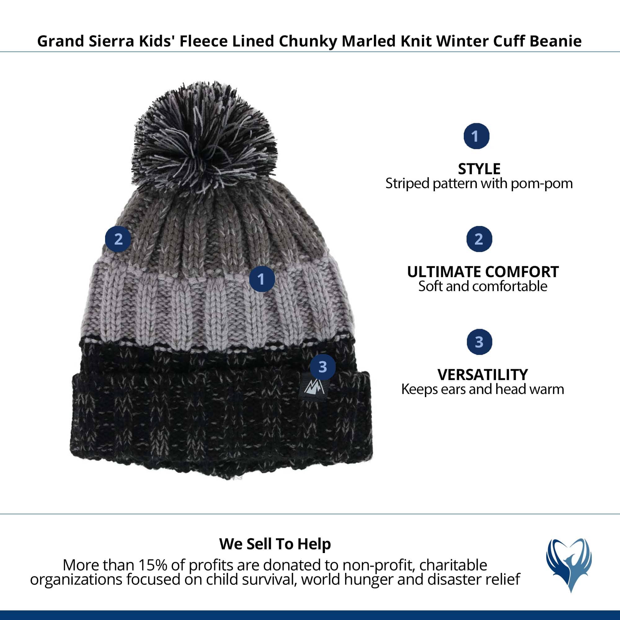 Grand Sierra Kids' Fleece Lined Chunky Marled Knit Winter Cuff Beanie - Gray