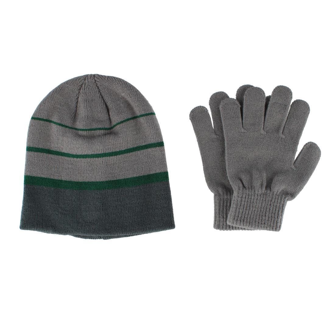 Grand Sierra Kids' 8-12 Striped 2-Piece Winter Beanie and Glove Set - Green