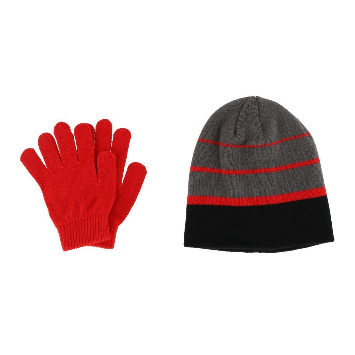 Grand Sierra Kids' 8-12 Striped 2-Piece Winter Beanie and Glove Set - Red