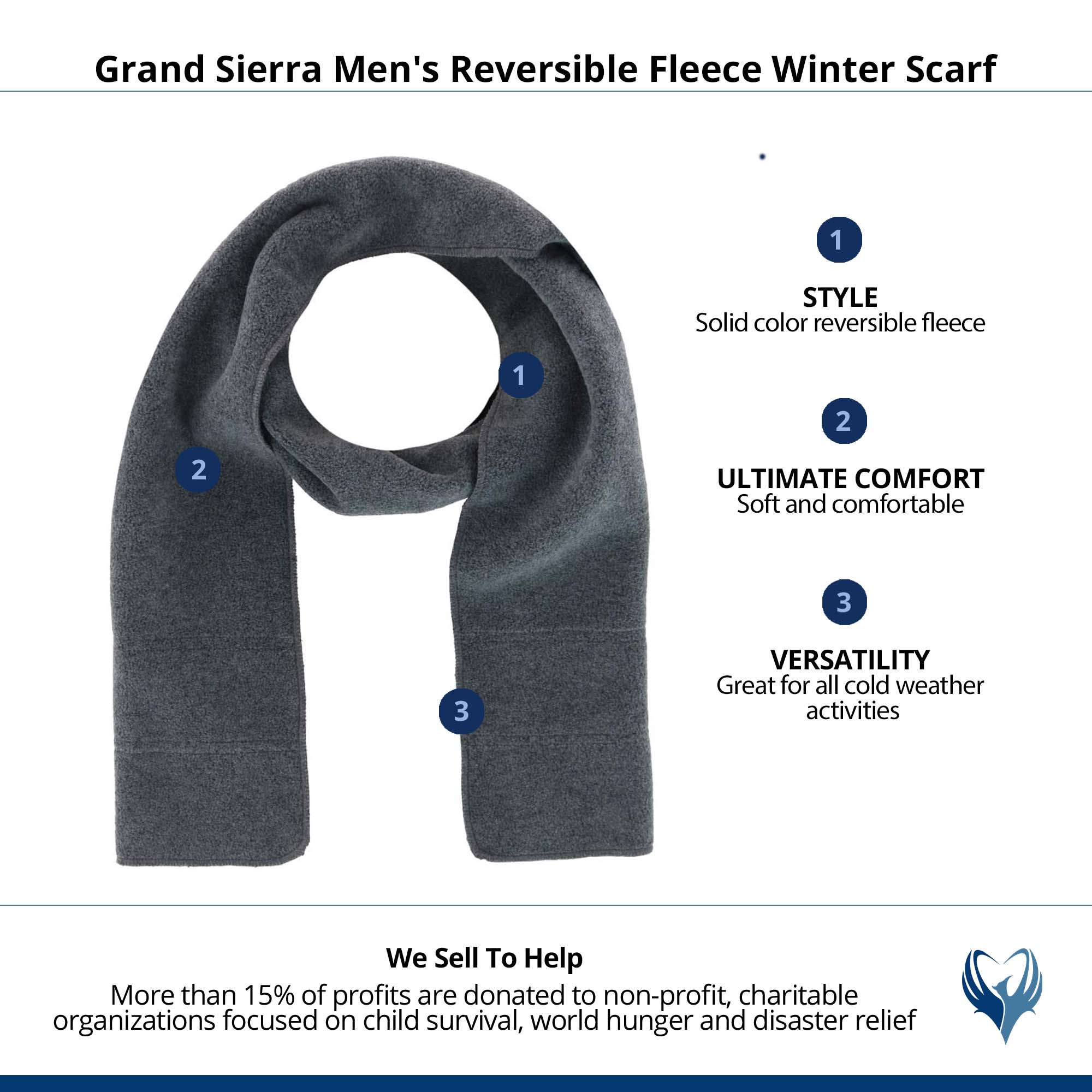 Grand Sierra Men's Reversible Fleece Winter Scarf - Black