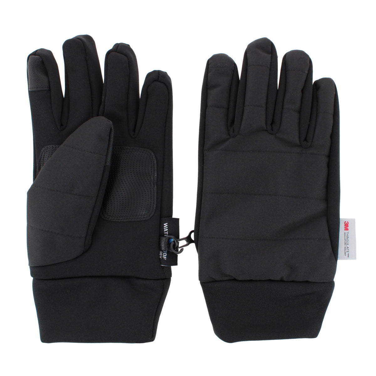 Grand Sierra Men's Quilted Softshell Waterproof Touchscreen Winter Gloves - Black