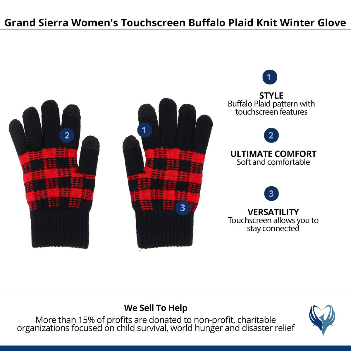 Grand Sierra Women's Touchscreen Buffalo Plaid Knit Winter Glove - Red