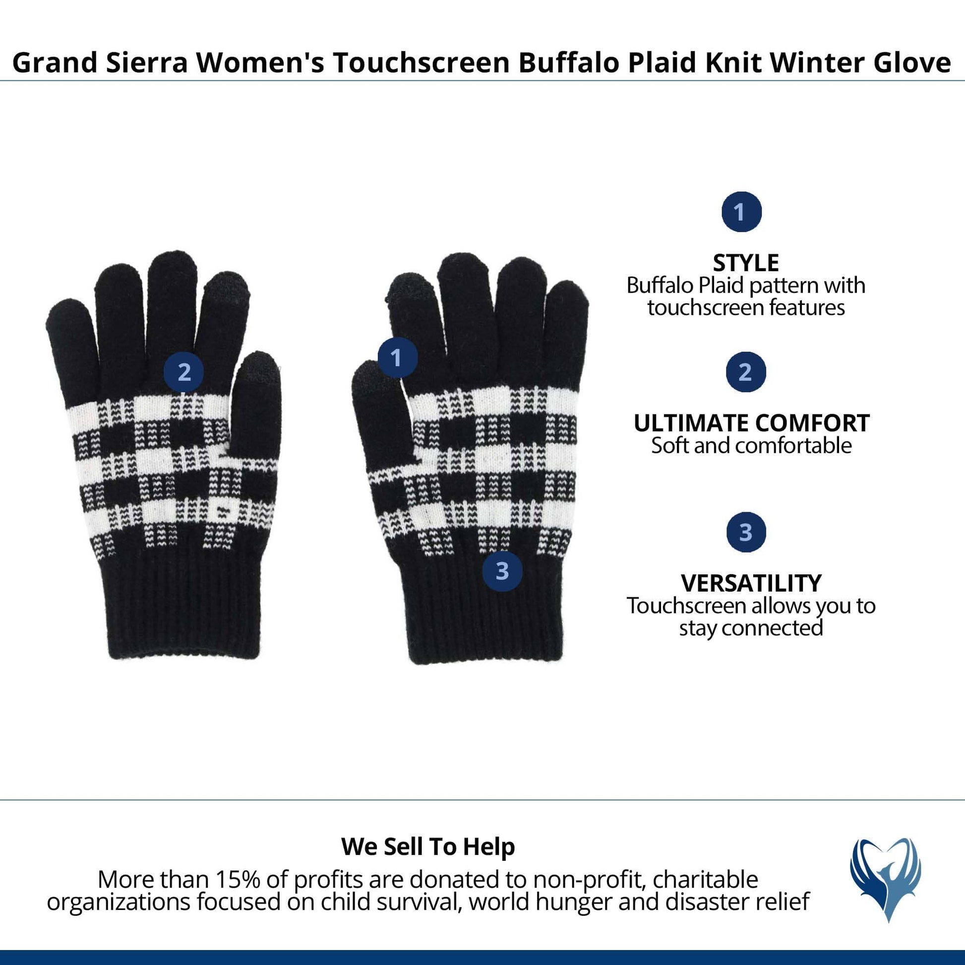 Grand Sierra Women's Touchscreen Buffalo Plaid Knit Winter Glove - White
