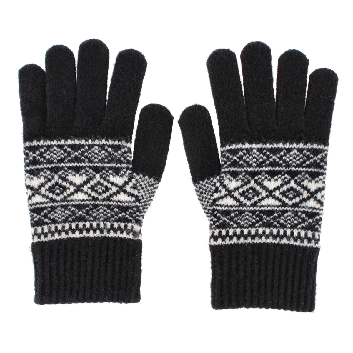 Grand Sierra Women's Heathered FairIsle Knit Winter Gloves - Black