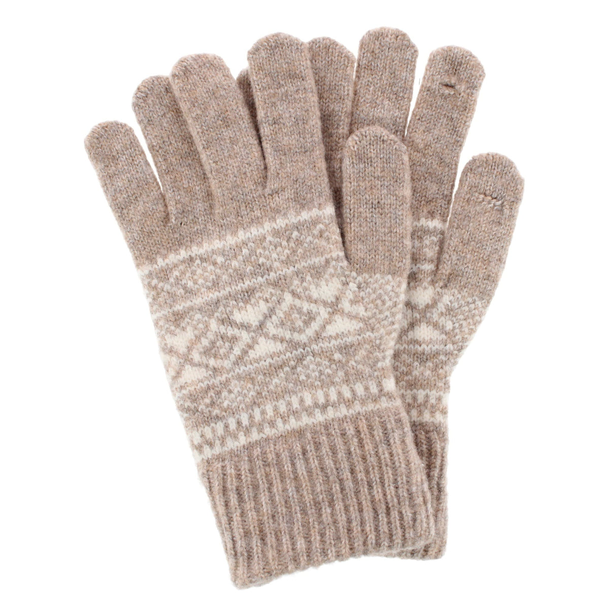 Grand Sierra Women's Heathered FairIsle Knit Winter Gloves - Tan