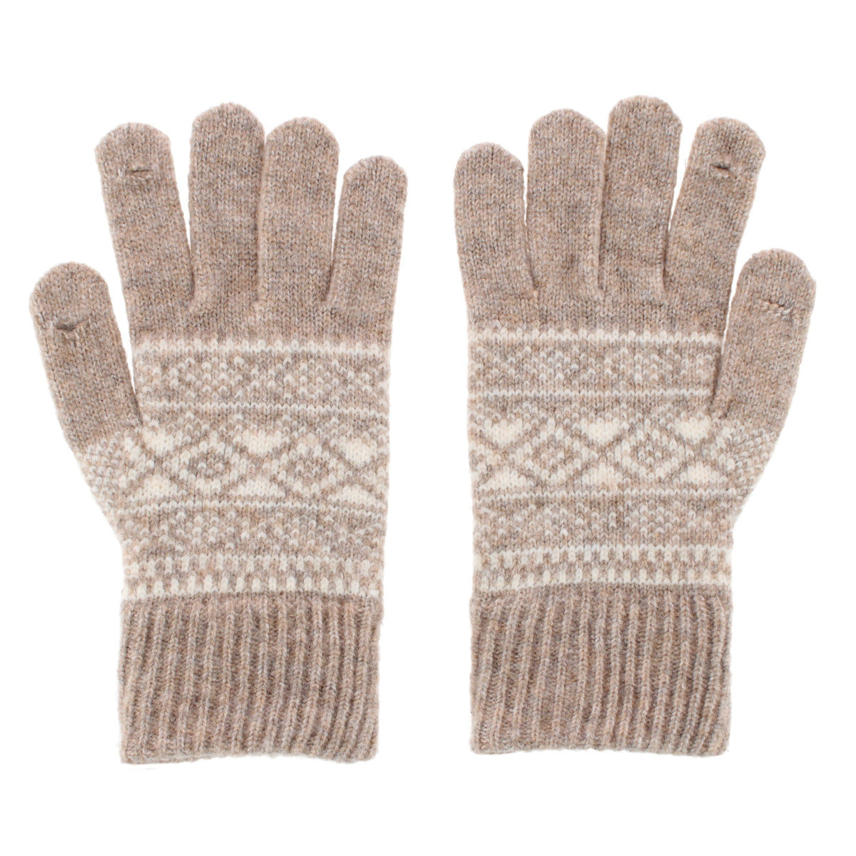 Grand Sierra Women's Heathered FairIsle Knit Winter Gloves - Tan