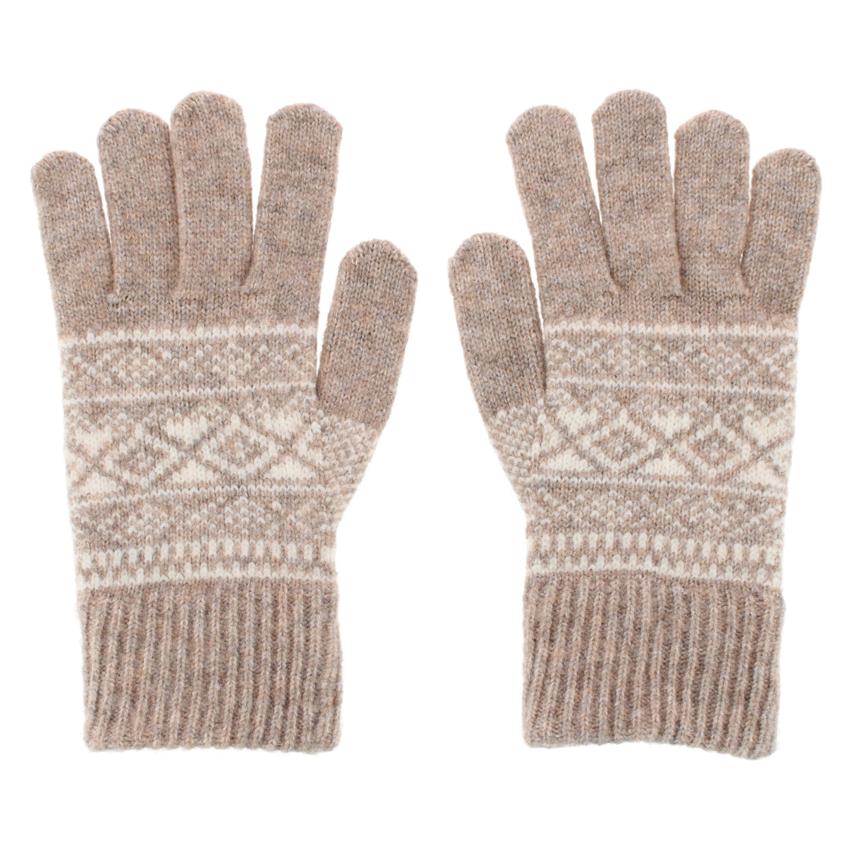 Grand Sierra Women's Heathered FairIsle Knit Winter Gloves - Tan