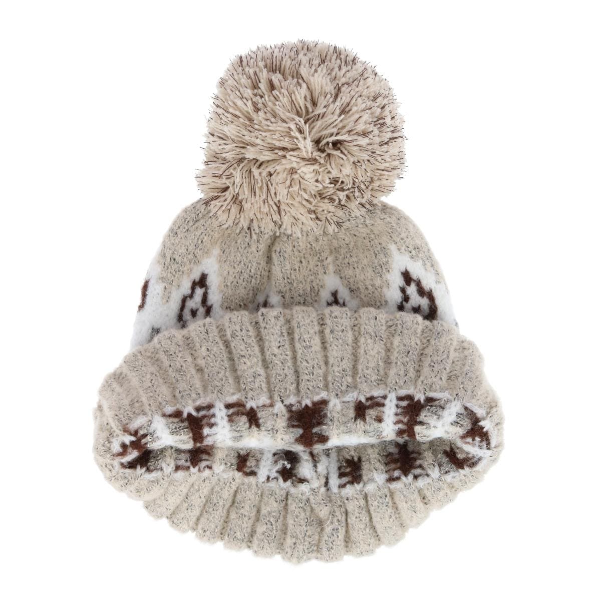 Grand Sierra Women's Winter Pattern Boucle Beanie Pom Hat - Beige