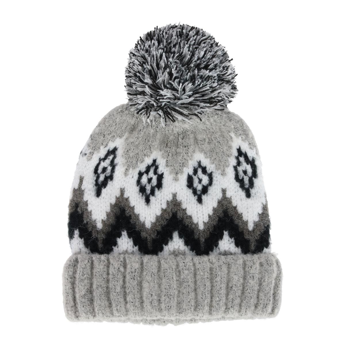 Grand Sierra Women's Winter Pattern Boucle Beanie Pom Hat - Gray