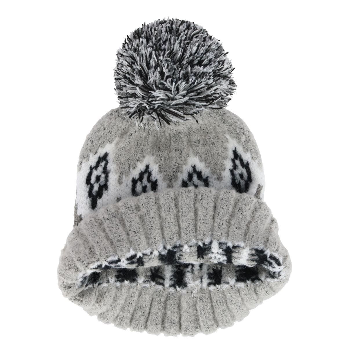 Grand Sierra Women's Winter Pattern Boucle Beanie Pom Hat - Gray
