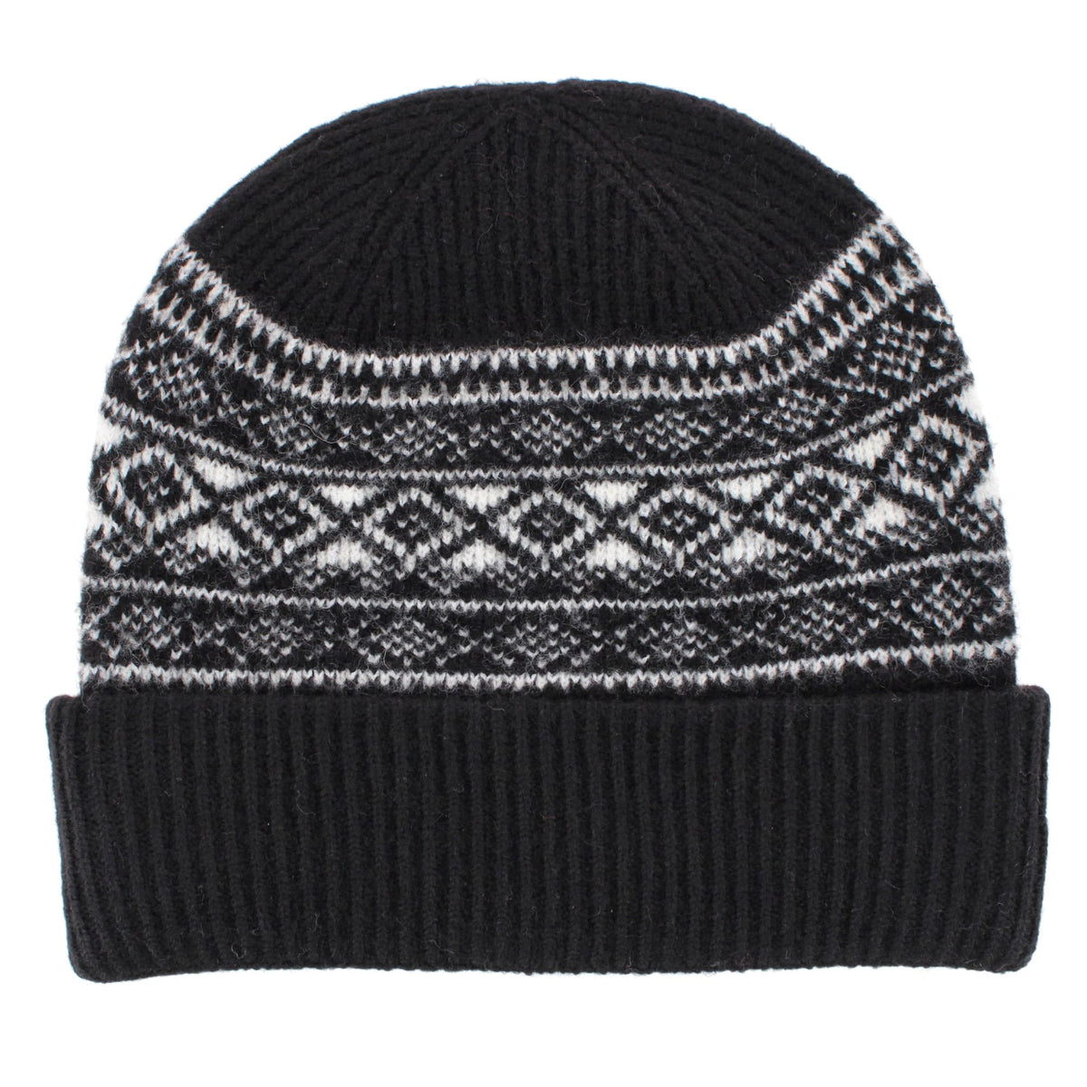 Grand Sierra Women's Heathered FairIsle Knit Winter Beanie Cuff Hat - Black