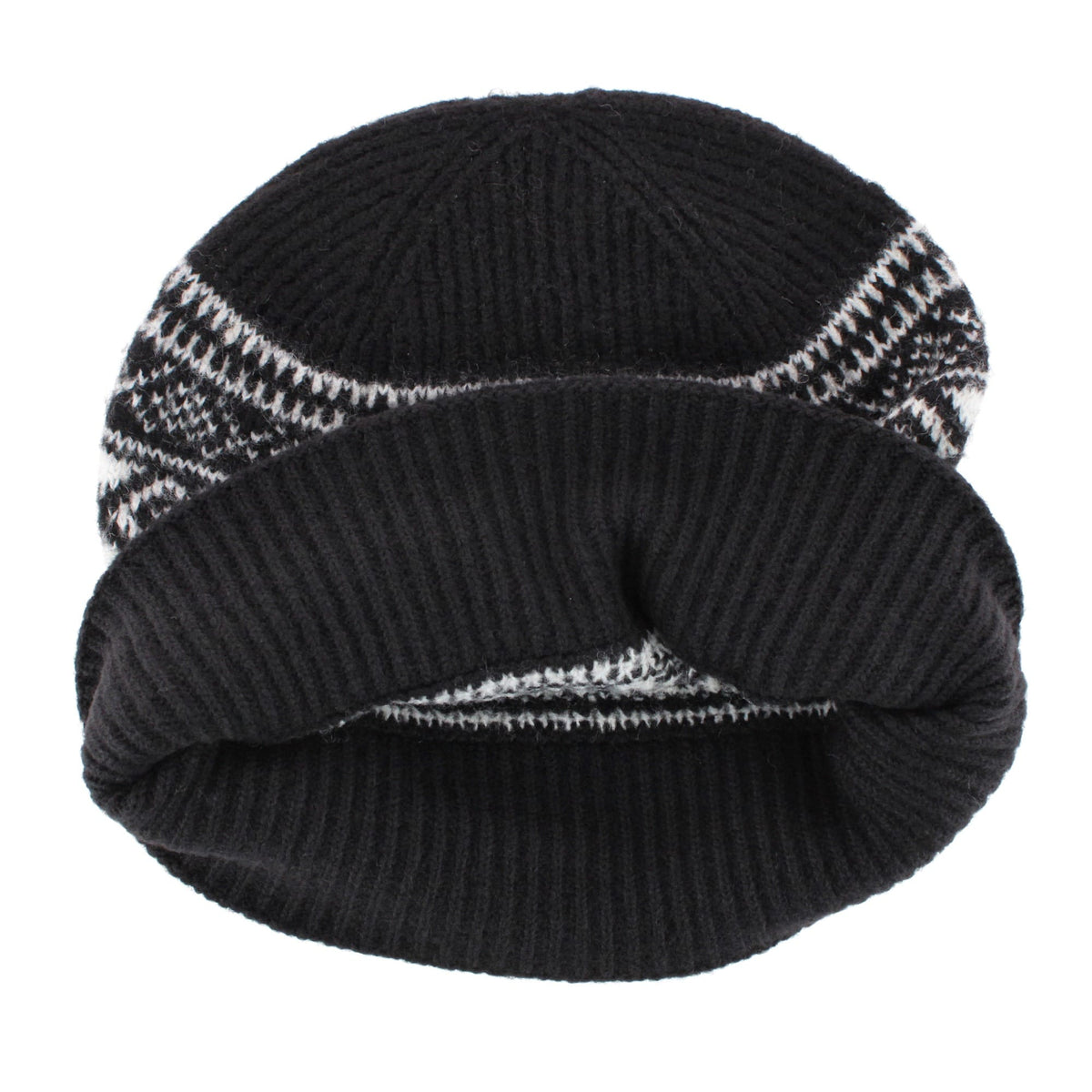 Grand Sierra Women's Heathered FairIsle Knit Winter Beanie Cuff Hat - Black