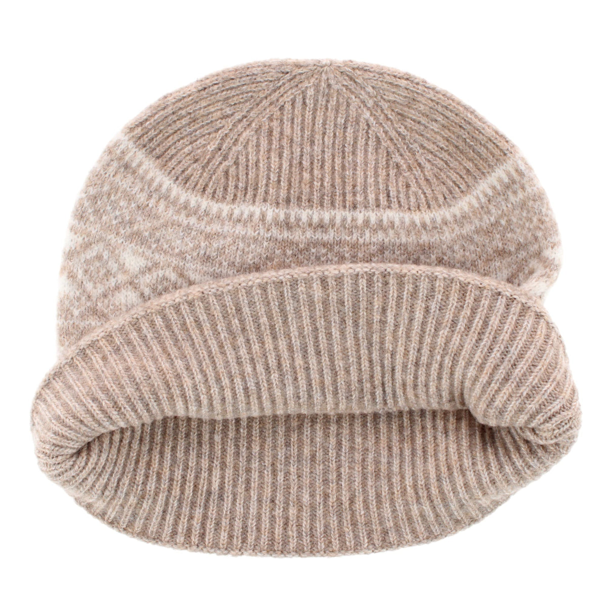 Grand Sierra Women's Heathered FairIsle Knit Winter Beanie Cuff Hat - Tan