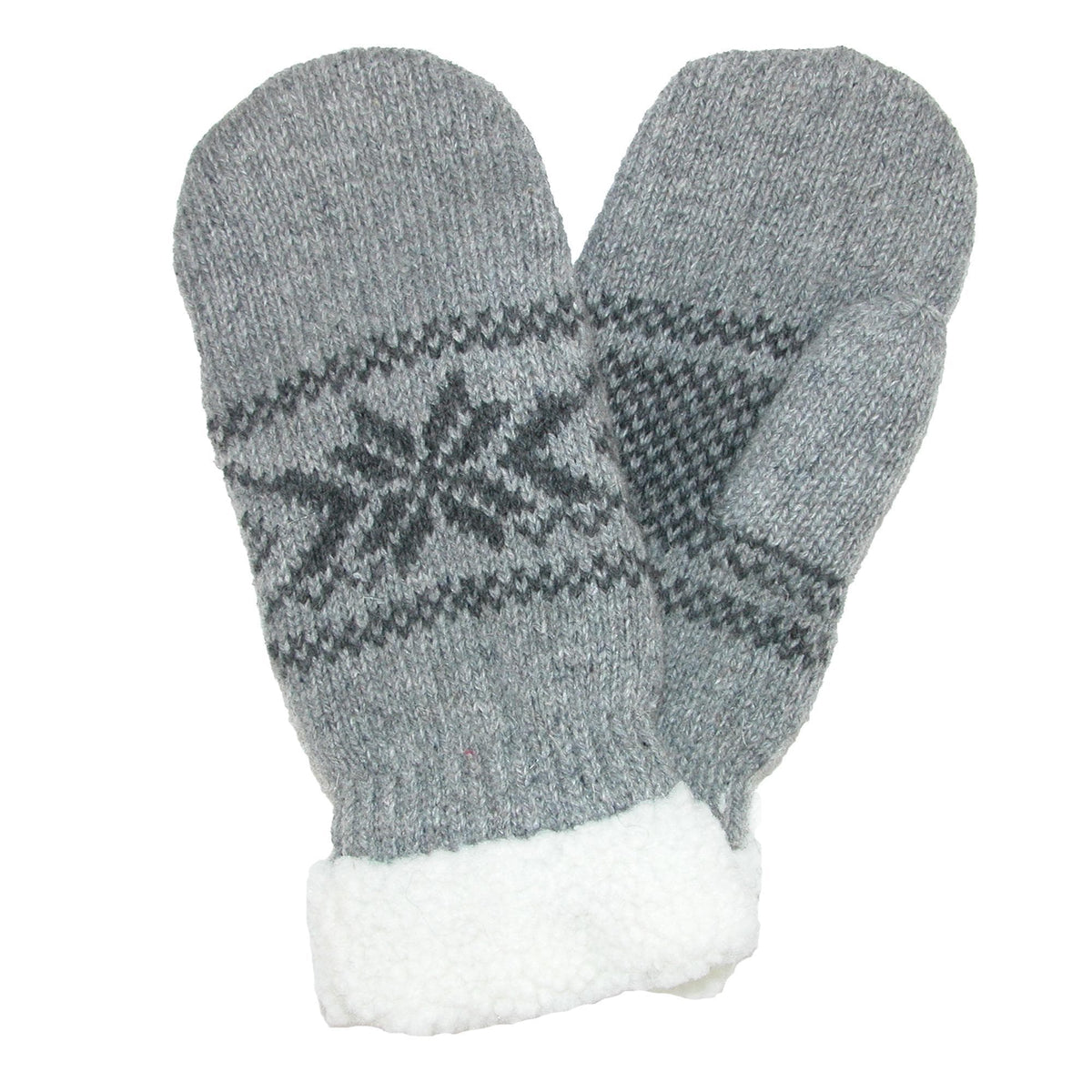 Grand Sierra Women's Ragg Wool Snowflake Mitten - Light Grey