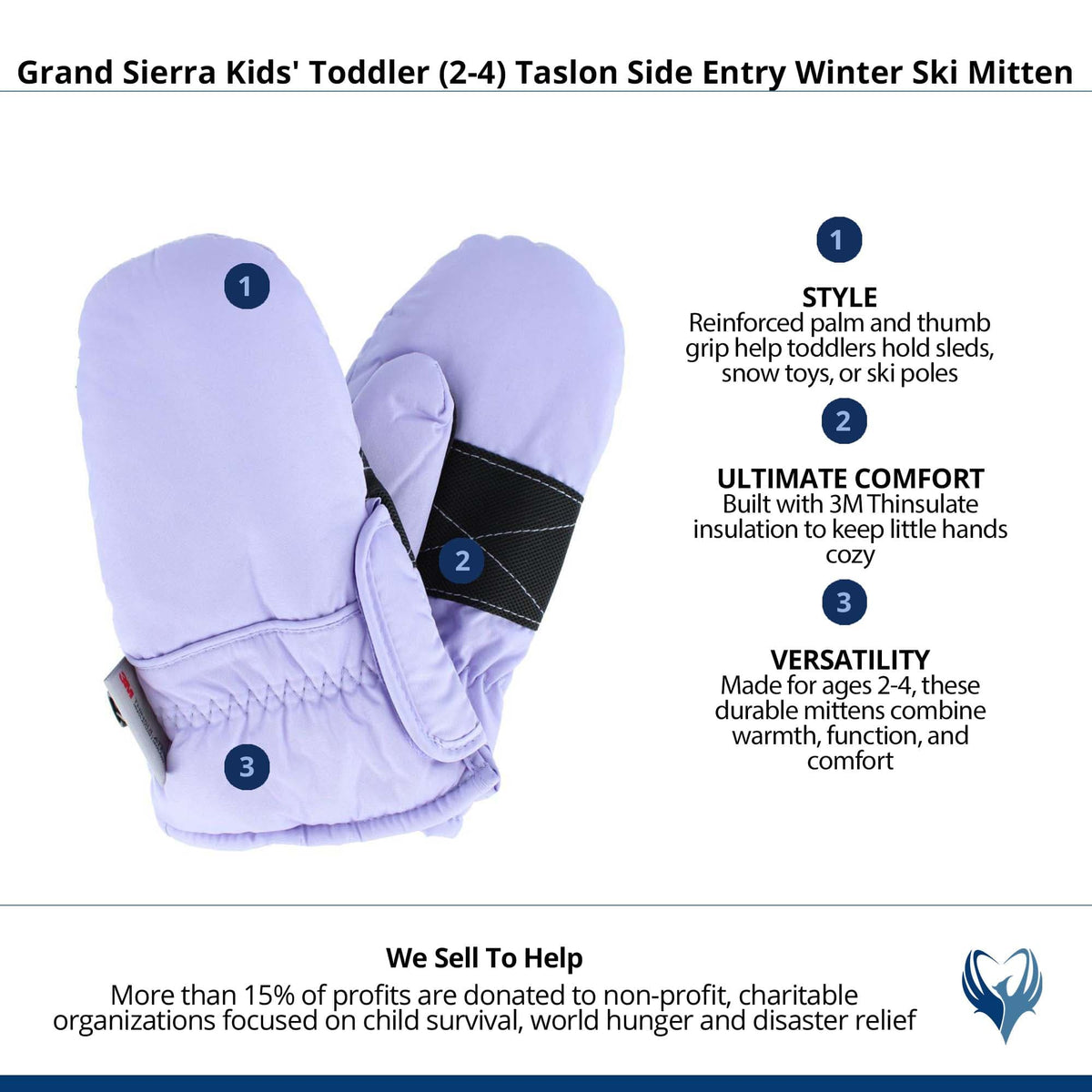 Grand Sierra Kids' Toddler (2-4) Taslon Side Entry Winter Ski Mitten - Purple