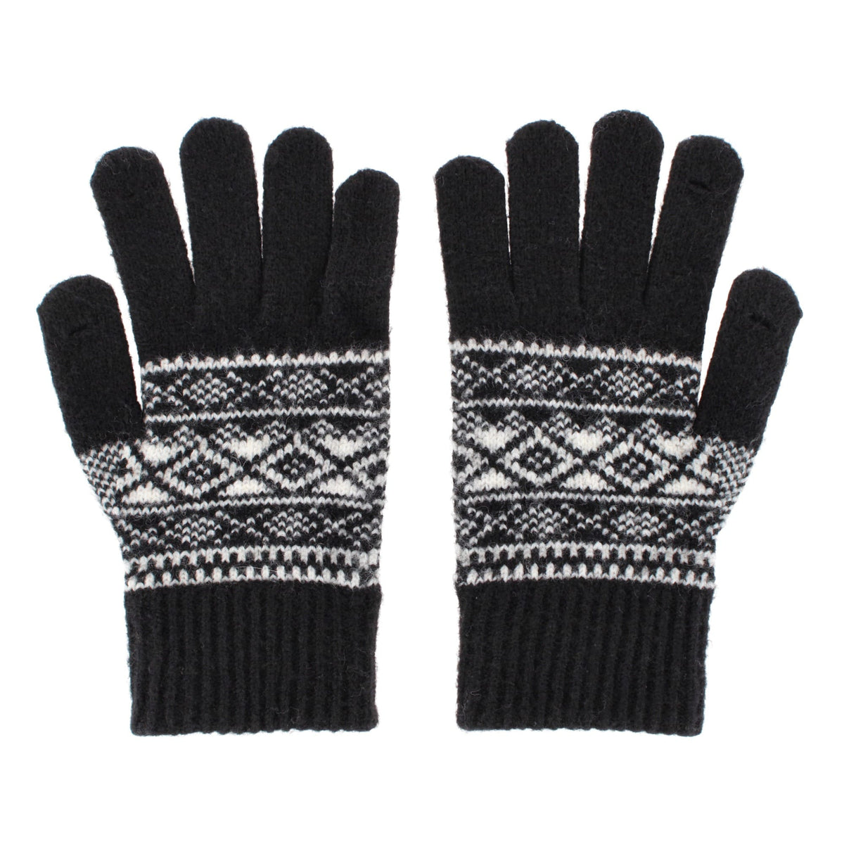 Grand Sierra Women's Fair Isle Knit Winter Beanie & Gloves Bundle - Black
