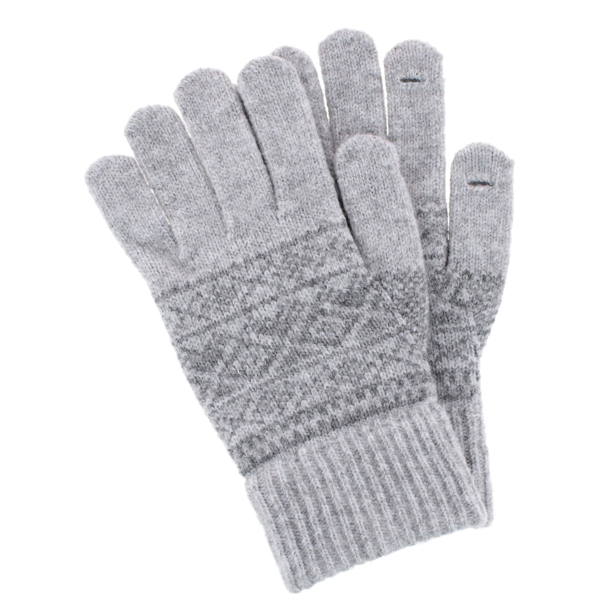 Grand Sierra Women's Fair Isle Knit Winter Beanie & Gloves Bundle - Gray