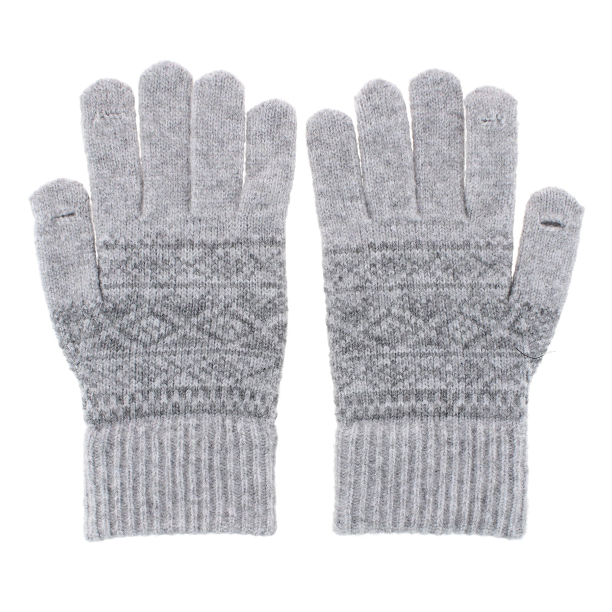 Grand Sierra Women's Fair Isle Knit Winter Beanie & Gloves Bundle - Gray