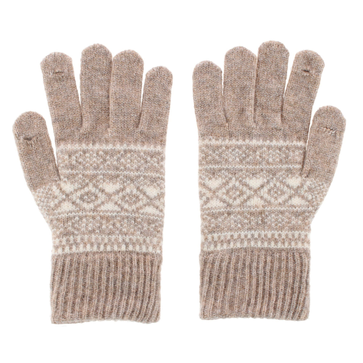 Grand Sierra Women's Fair Isle Knit Winter Beanie & Gloves Bundle - Tan