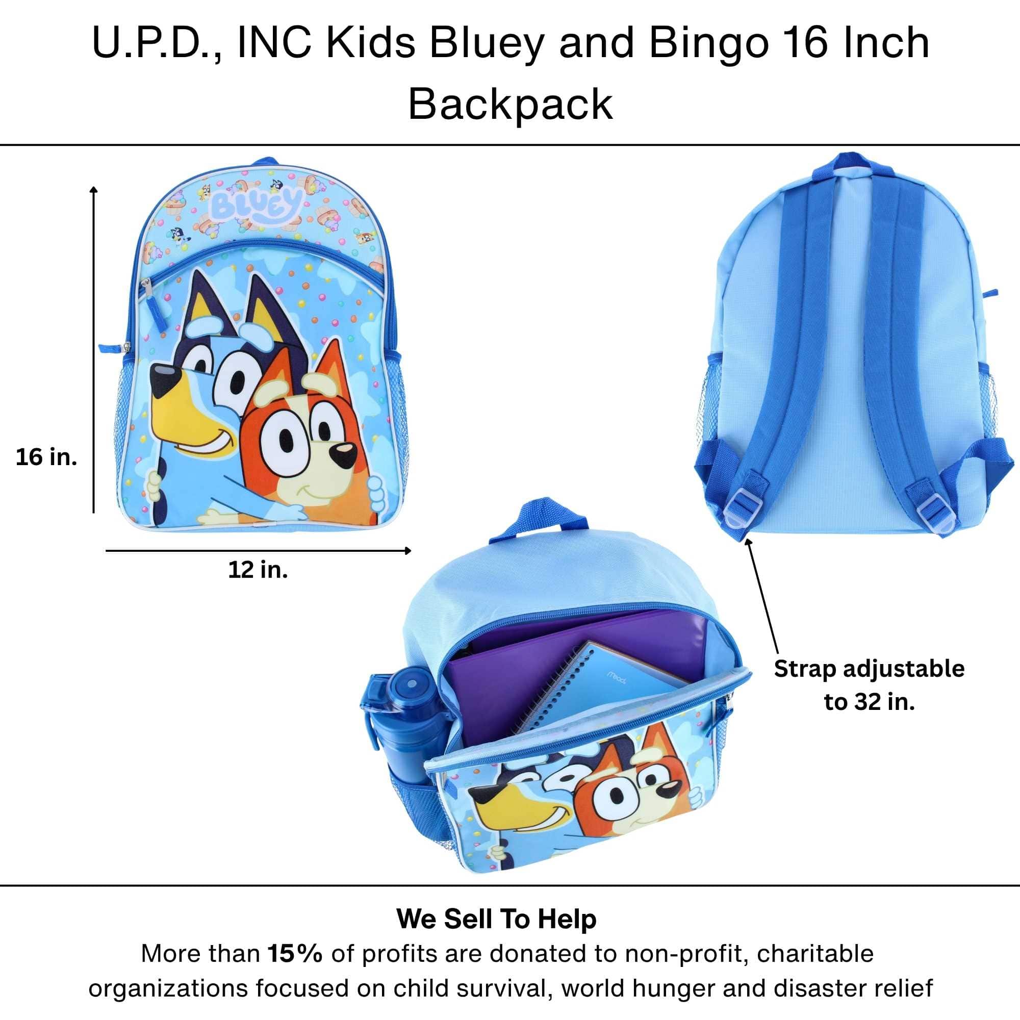U.P.D., INC Kids Bluey and Bingo 16 Inch Backpack - Blue
