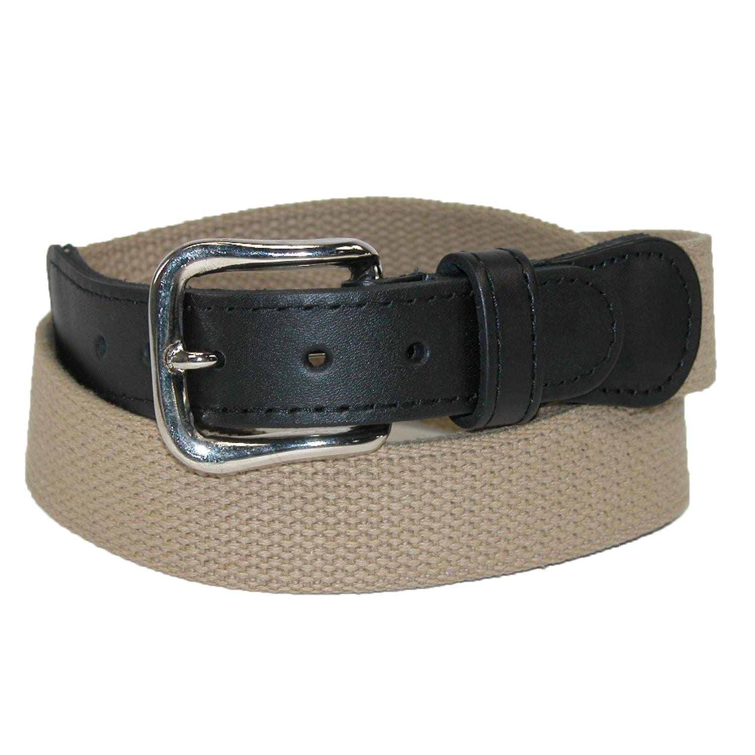 Boston Leather Men's Cotton Web Belt with Leather Tabs - Men's Cotton Web Belt with Leather Tabs