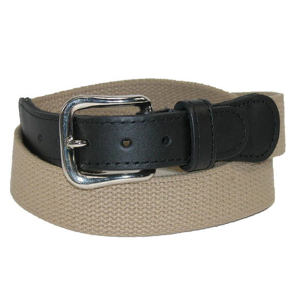 Men's Cotton Web Belt with Leather Tabs