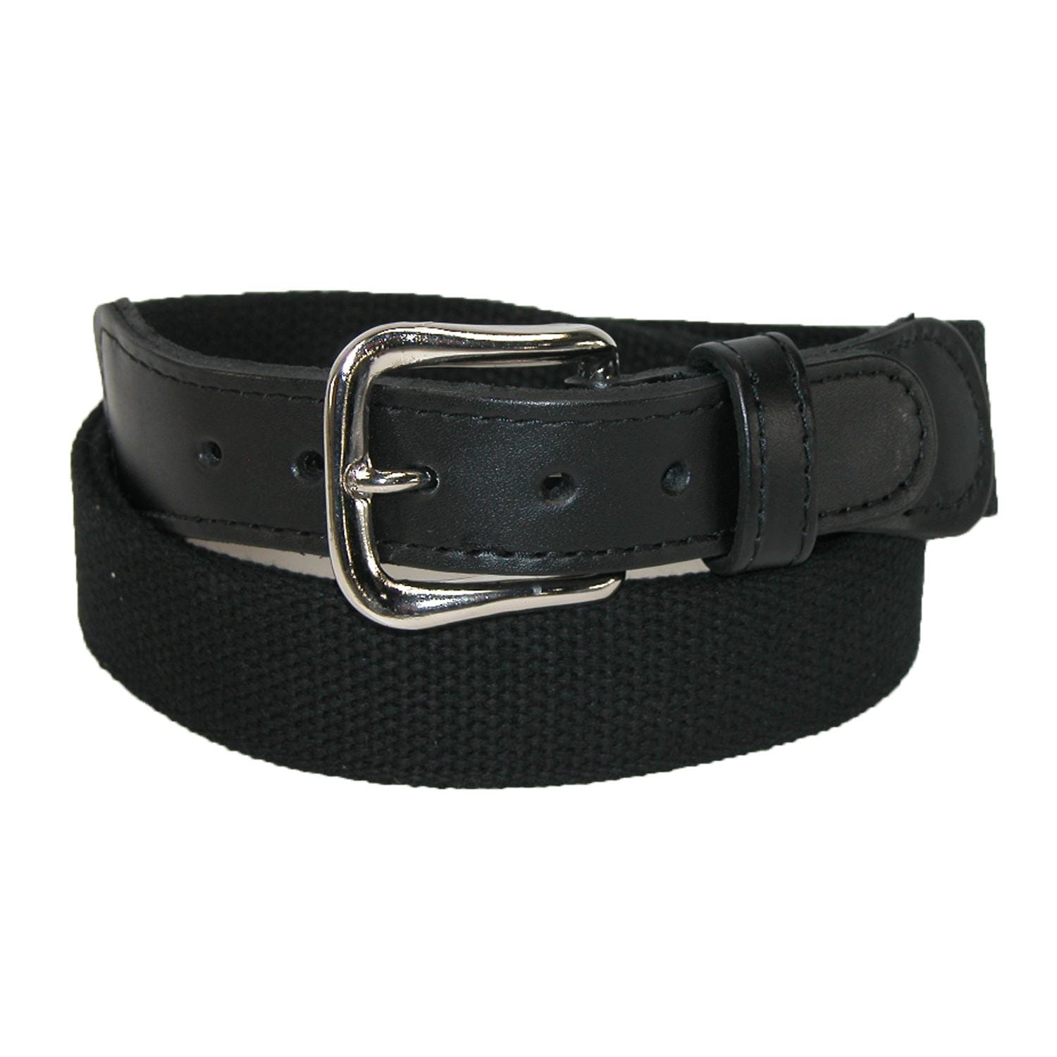 Boston Leather Men's Big & Tall Cotton Web Belt with Leather Tabs - Black
