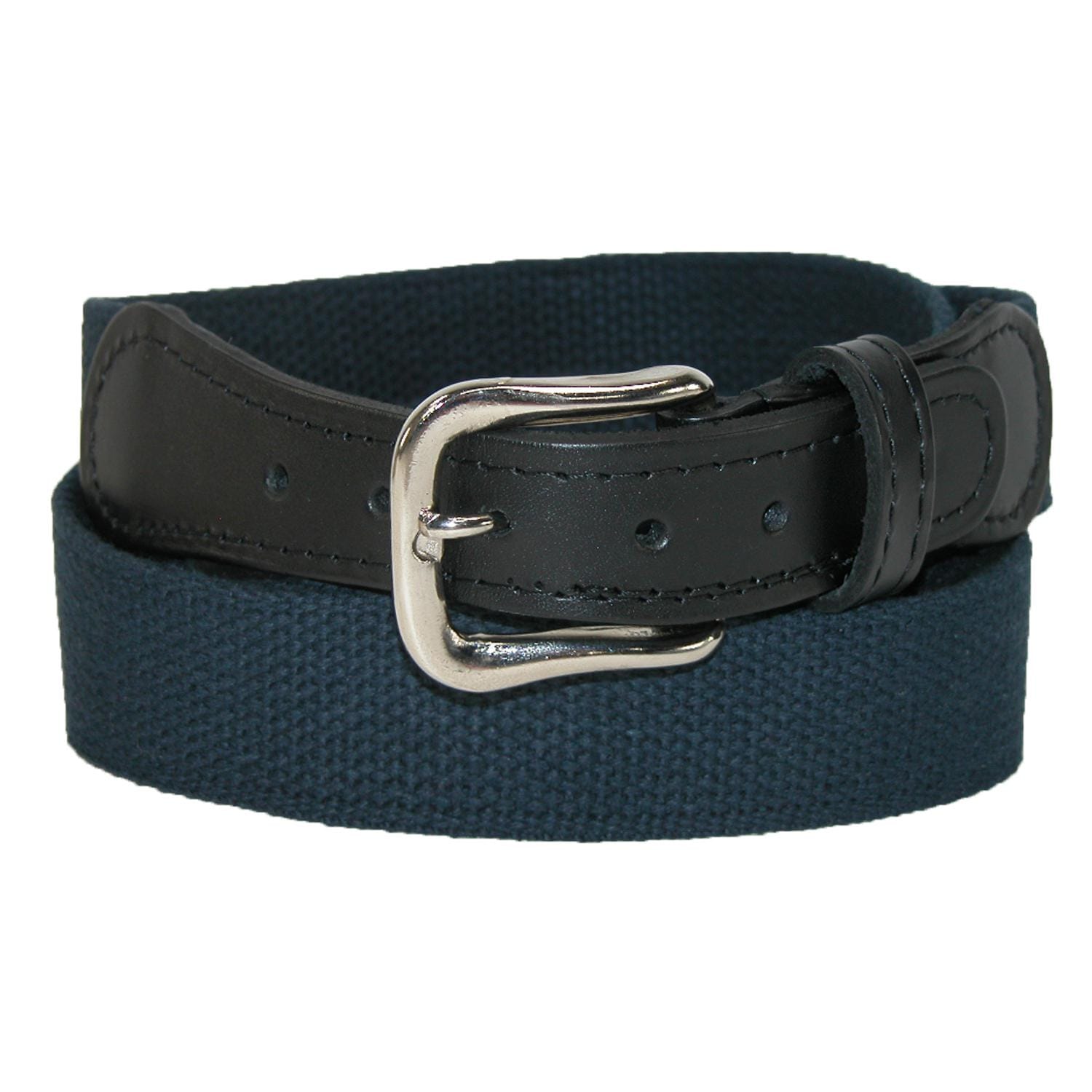 Boston Leather Men's Big & Tall Cotton Web Belt with Leather Tabs - Navy