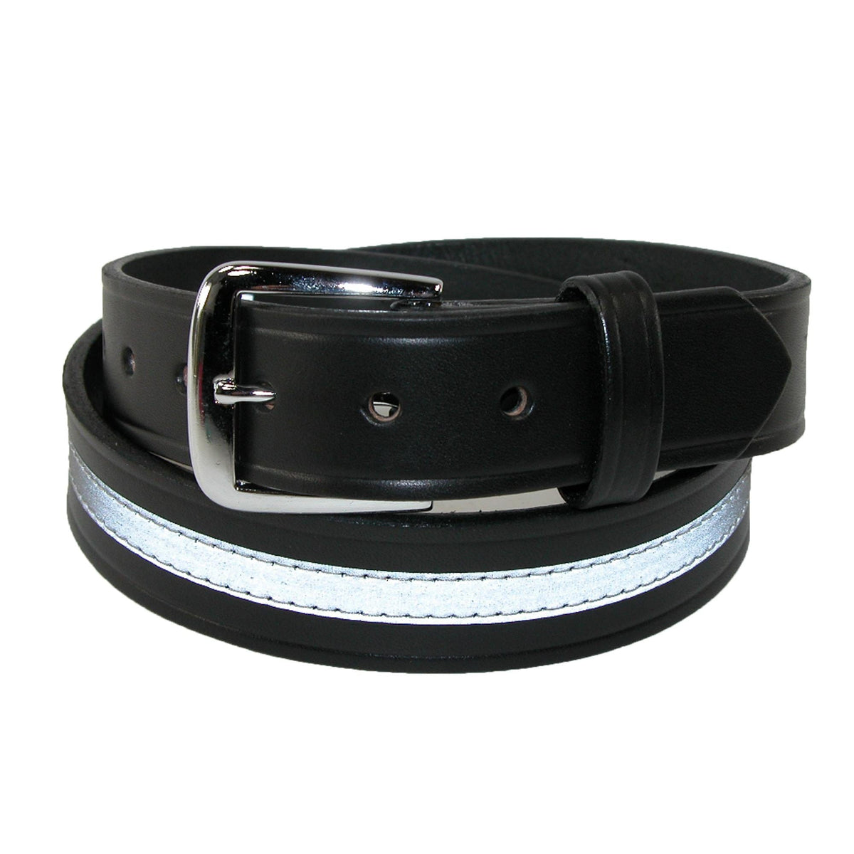 Boston Leather Men's Leather Work Belt with Reflective Safety Stripe - Black