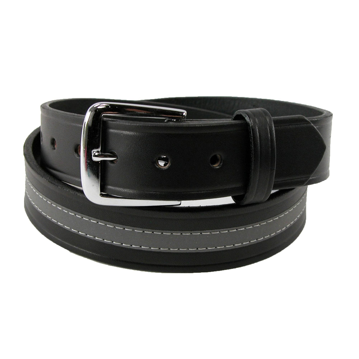 Boston Leather Men's Leather Work Belt with Reflective Safety Stripe - Black