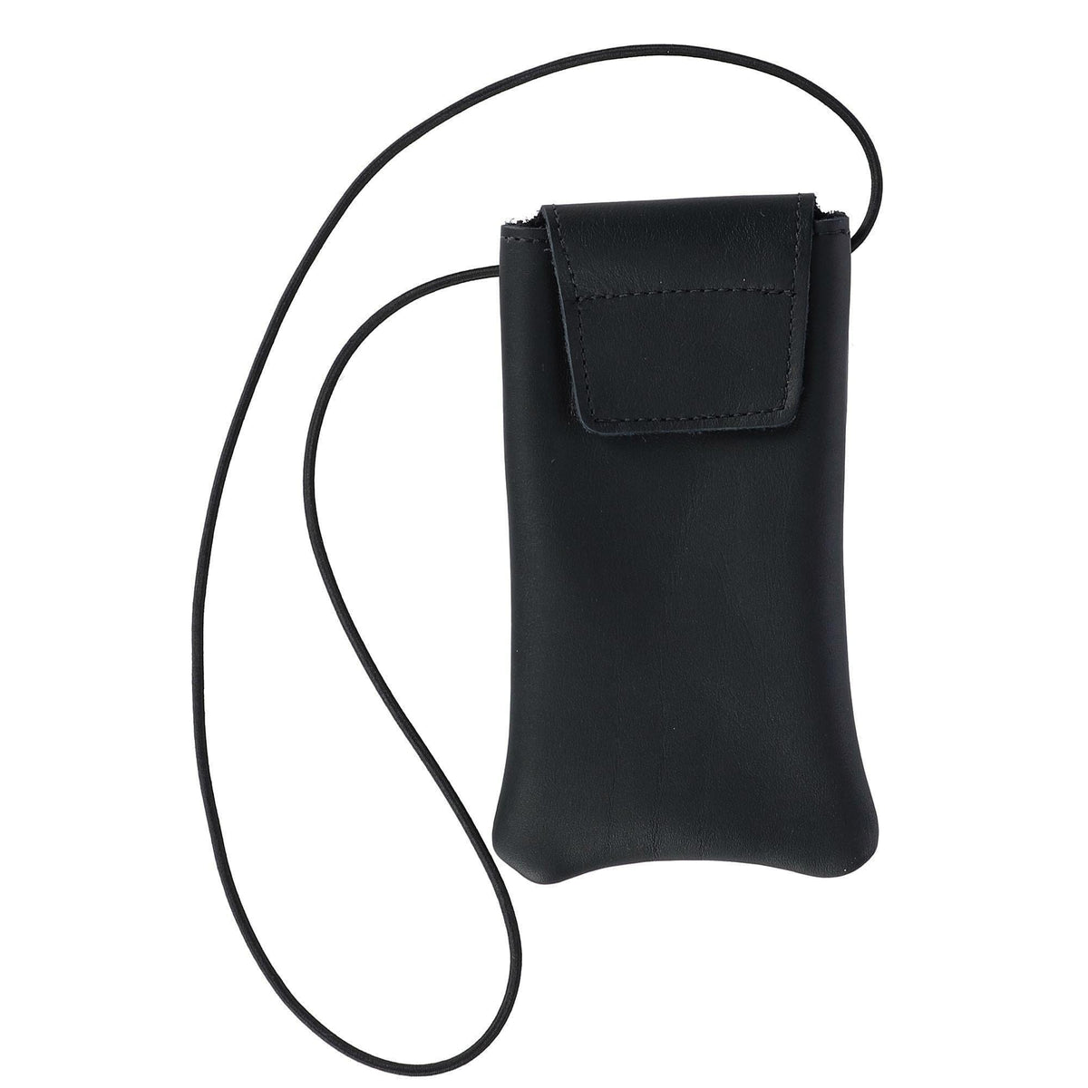Boston Leather Solid Leather Eyeglass Case with Neck String - Black