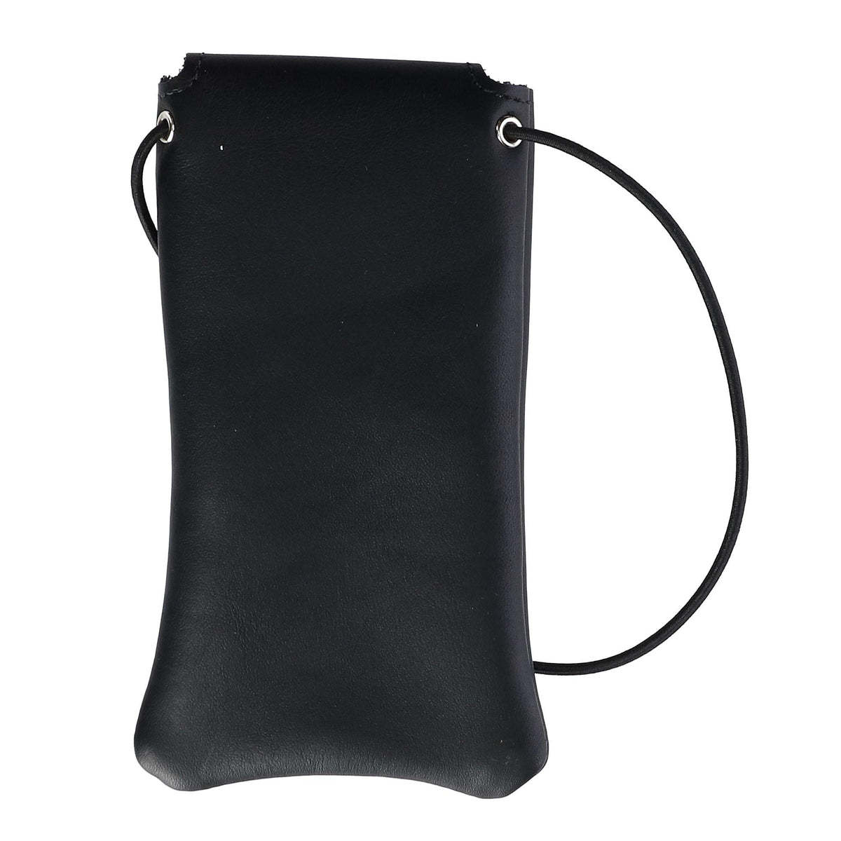 Boston Leather Solid Leather Eyeglass Case with Neck String - Black