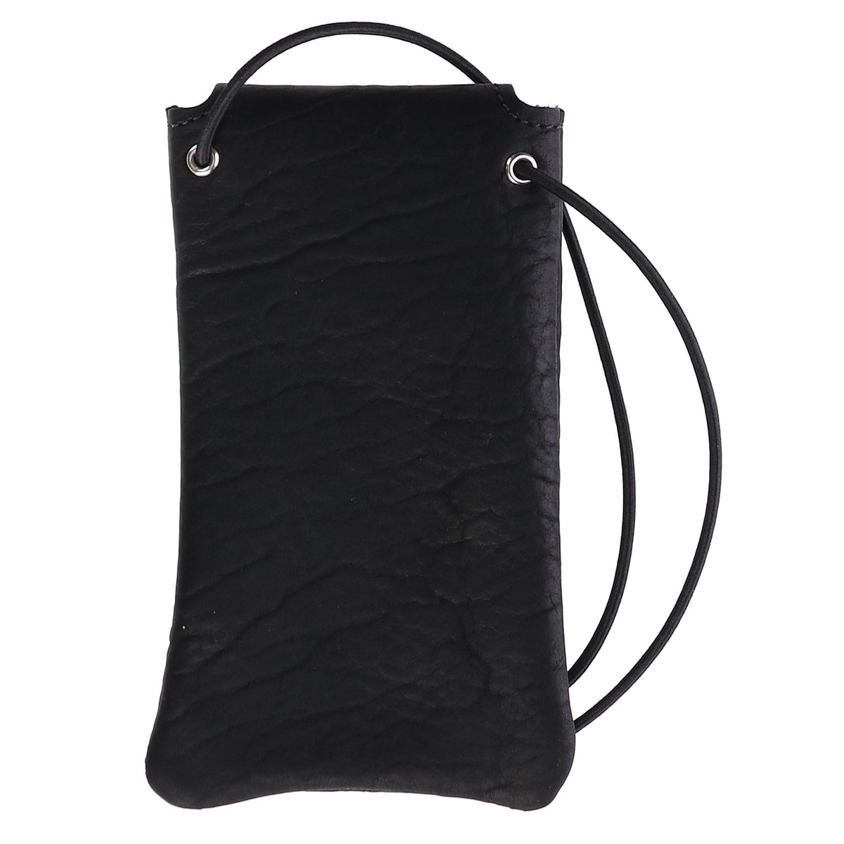 Boston Leather Textured Bison Leather Eyeglass Case with Neck String - Black