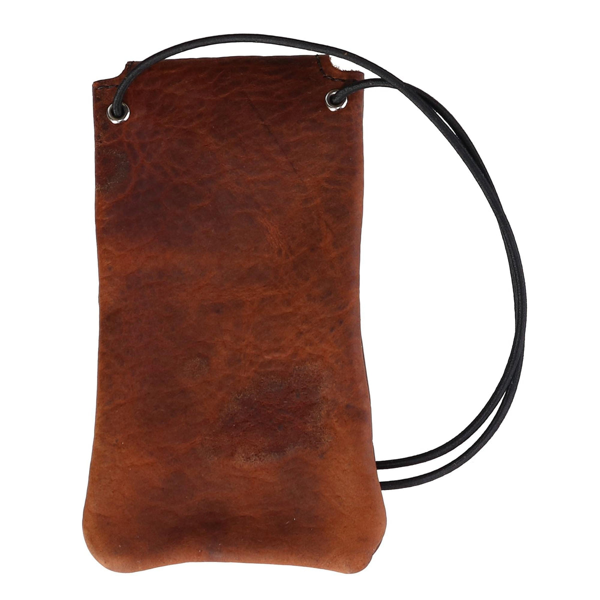 Boston Leather Textured Bison Leather Eyeglass Case with Neck String - Dark Pecan