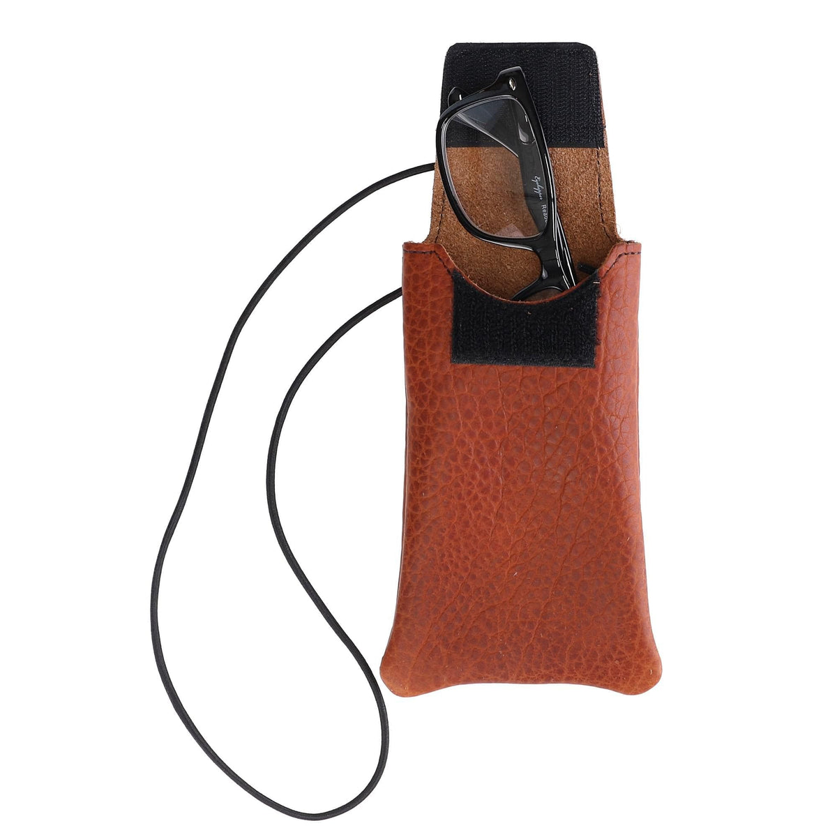 Boston Leather Textured Bison Leather Eyeglass Case with Neck String - Tuscan