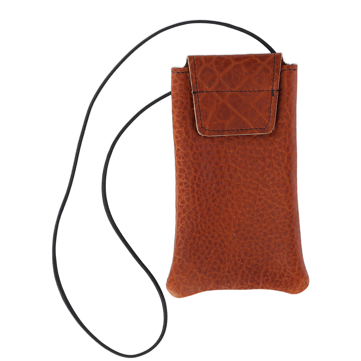 Boston Leather Textured Bison Leather Eyeglass Case with Neck String - Textured Bison Leather Eyeglass Case with Neck String