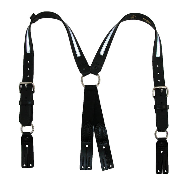 Leather Reflective Button End Fireman Work Suspenders