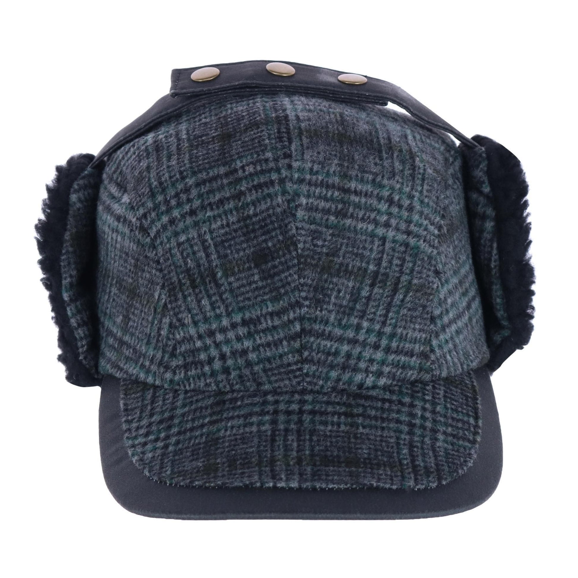 Broner Men's Houndstooth Fleece Lined Outdoor Cap with Earflaps - Grey