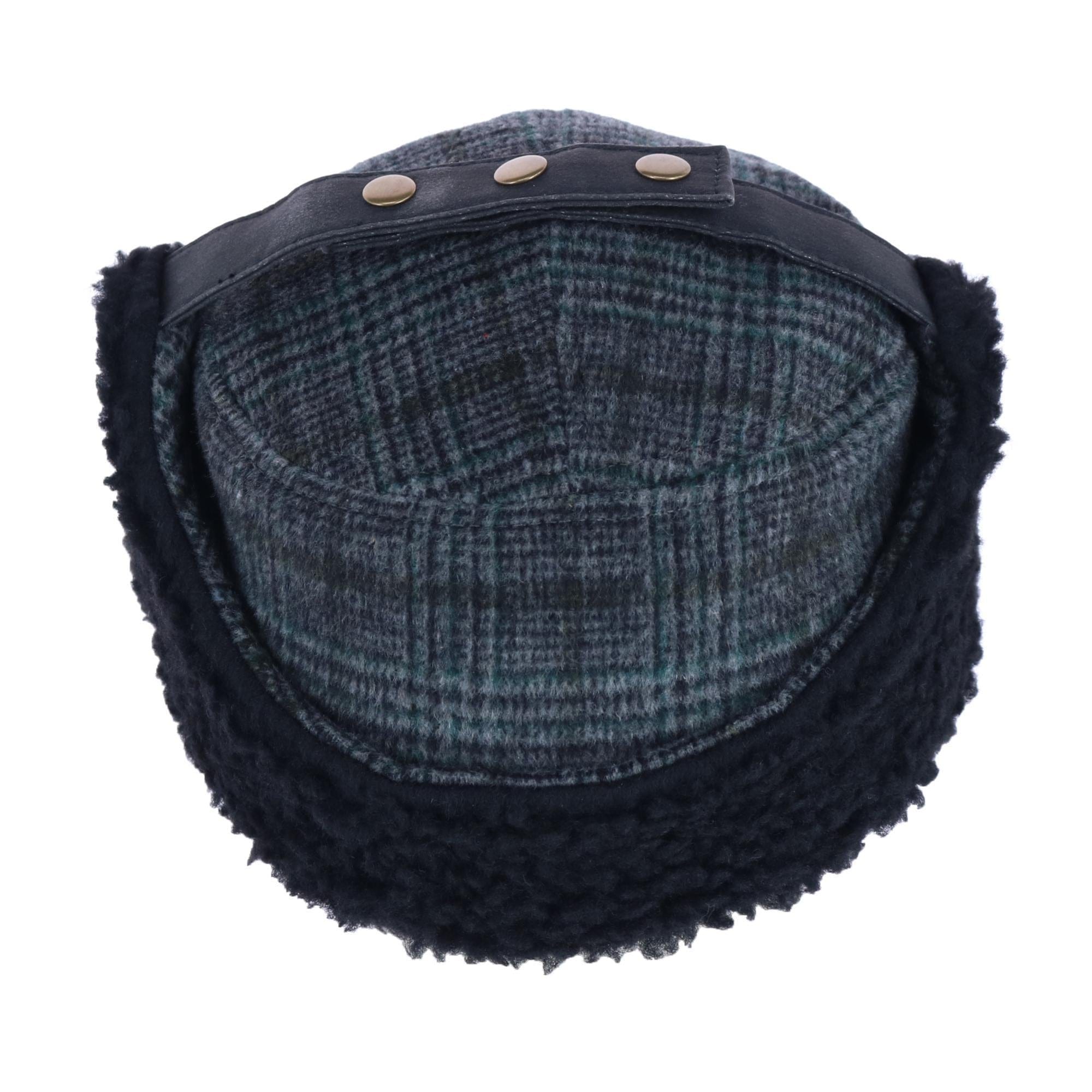 Broner Men's Houndstooth Fleece Lined Outdoor Cap with Earflaps - Grey