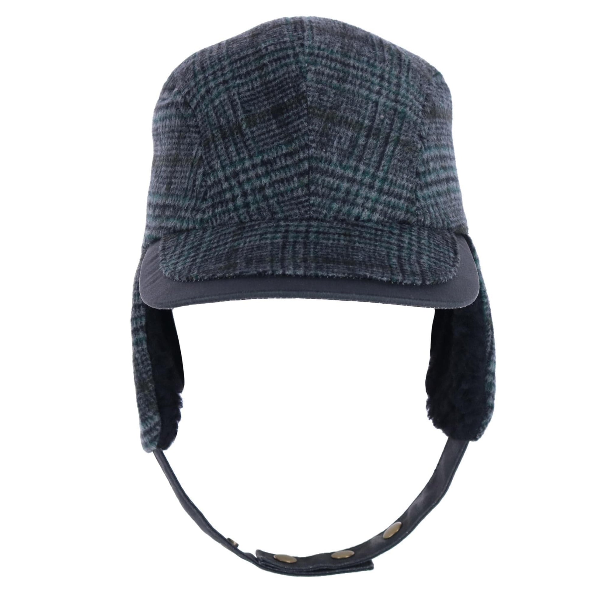 Broner Men's Houndstooth Fleece Lined Outdoor Cap with Earflaps - Grey