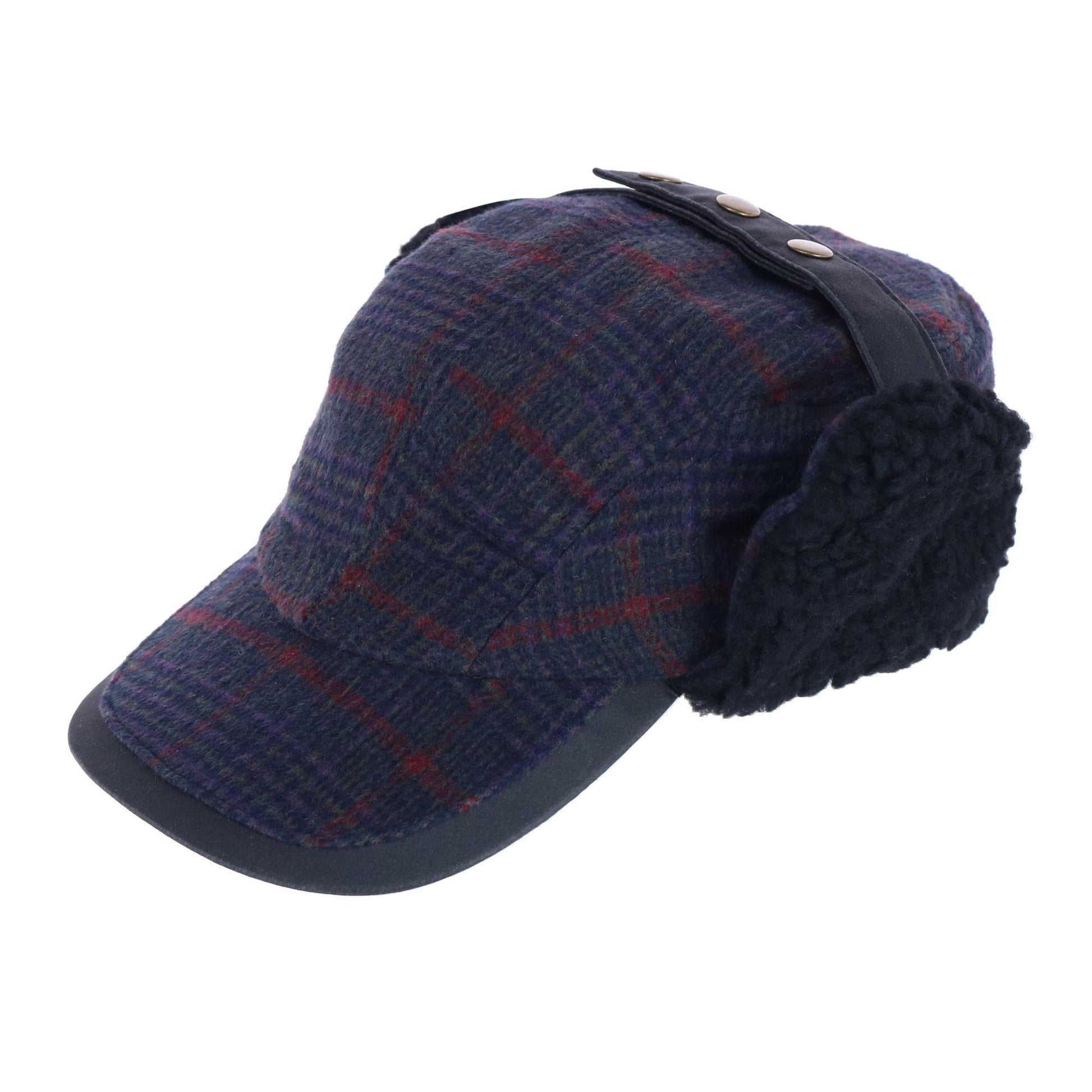 Broner Men's Houndstooth Fleece Lined Outdoor Cap with Earflaps - Purple