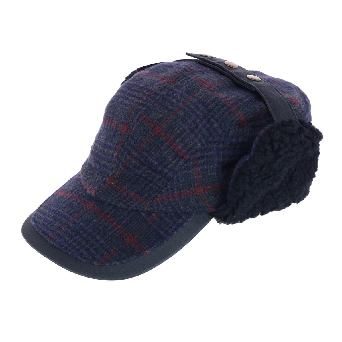 Broner Men's Houndstooth Fleece Lined Outdoor Cap with Earflaps - Purple