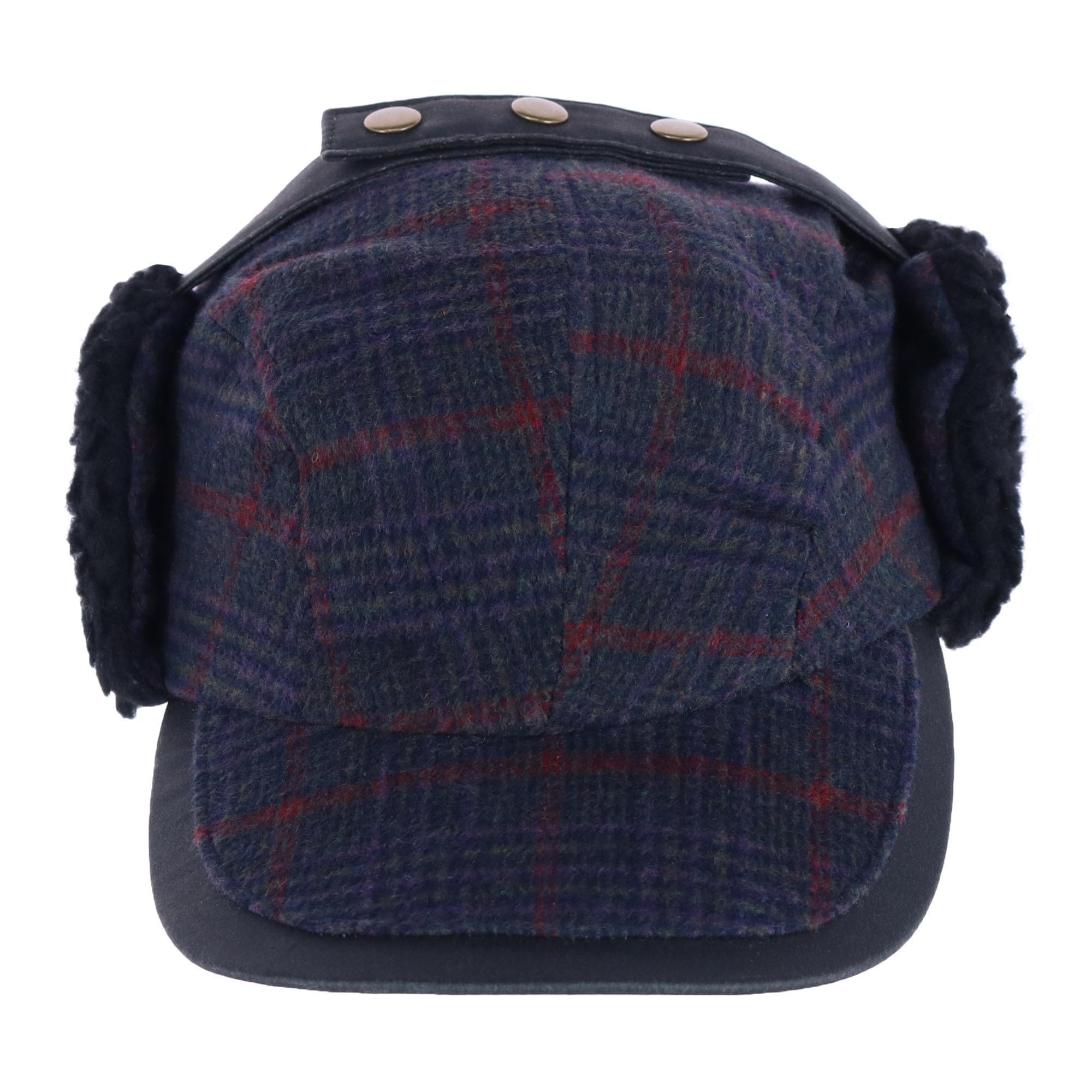 Broner Men's Houndstooth Fleece Lined Outdoor Cap with Earflaps - Purple