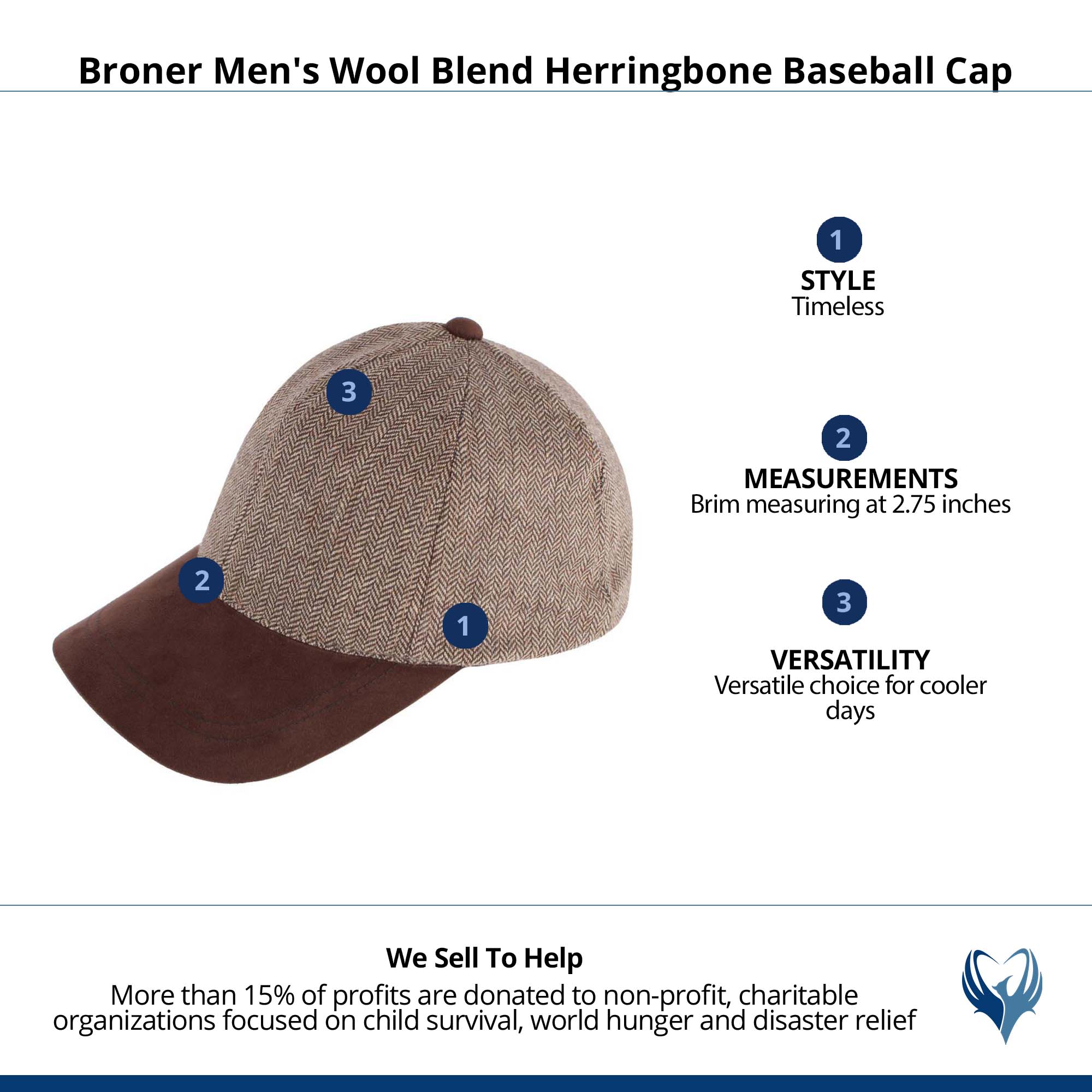 Broner Men's Wool Blend Herringbone Baseball Cap - Tan/Brown