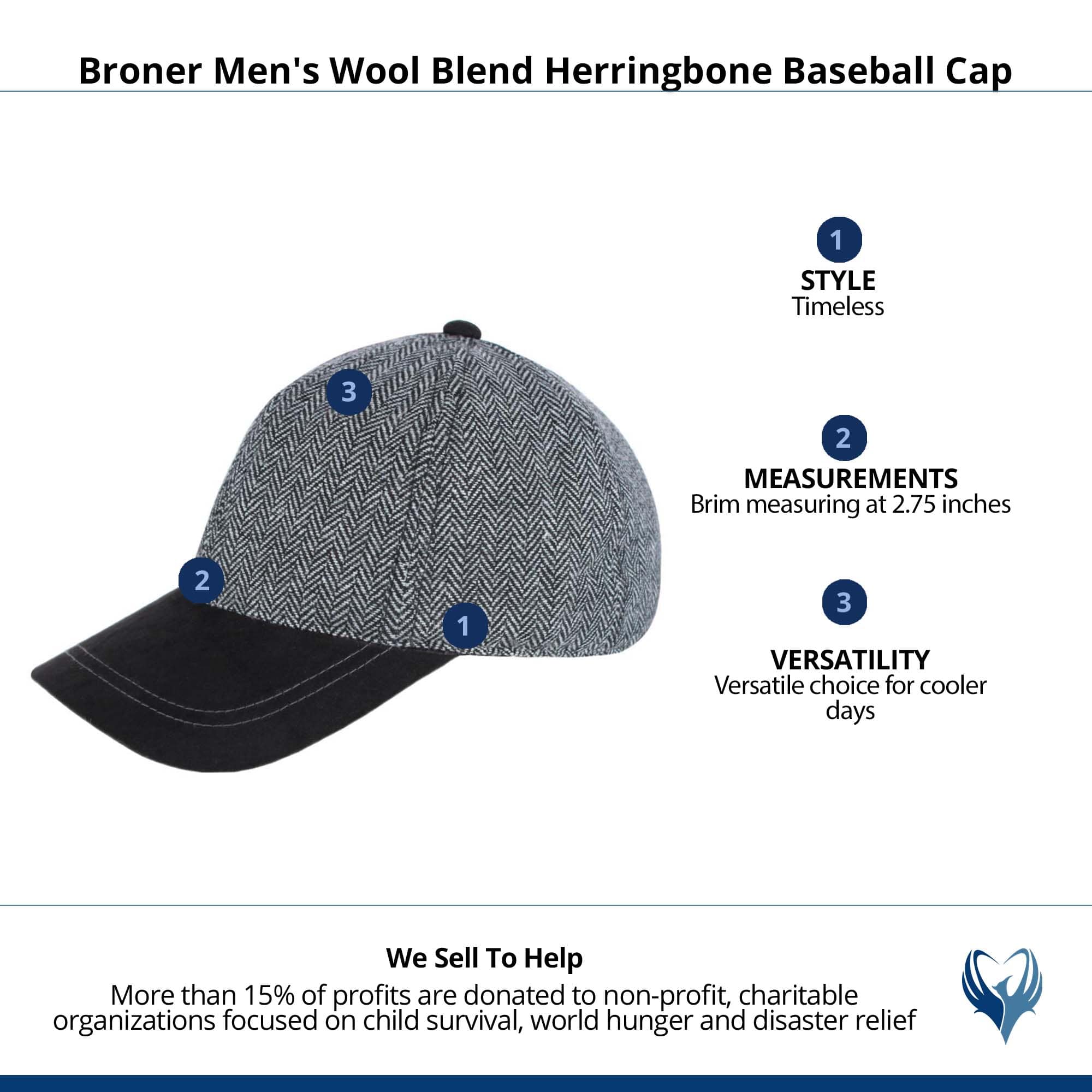 Broner Men's Wool Blend Herringbone Baseball Cap - Grey/Black